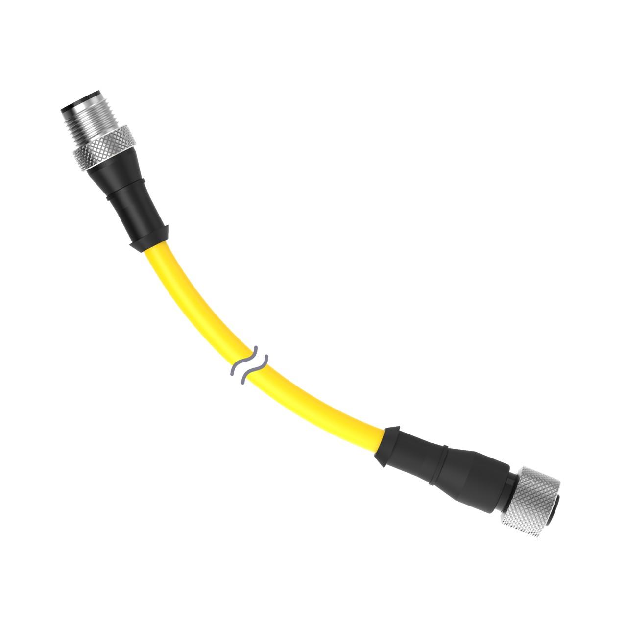 Banner DEE8-41D Banner Engineering DEE8-41D is a pre-assembled, double-ended cable or cordset designed for various automation applications. It features an 8-pin Euro-style M12 female connector on one end and a 4-pin Euro-style M12 male connector on the other. The cable is made from PVC material and has a diameter of 6mm with a length of 31cm. It is encased in yellow sheathing. This part is engineered to operate within an ambient air temperature range of -40 to +105°C and offers a degree of protection rated at IP68. The DEE8-41D is rated for a voltage of 60Vac in AC applications and 75Vdc in DC applications.