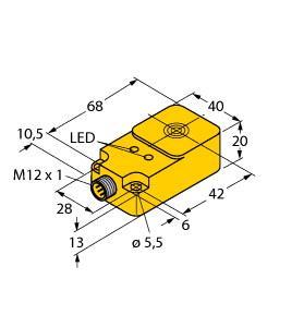 Turck BI20-Q20-AN45X2LD-H1141 Inductive Sensor, For Use in Vehicle Board Nets, Rated switching distance 20 mm, Flush, Rectangular, height 20 mm, Active face on top, Plastic, PBT-GF30-V0, For vehicle board nets, 12 V and 24 V, Increased interference immunity 100 V/m radiated acc. ISO 11452-4 and 100 mA BCI acc. to ISO 11452-2, Load-dump protection acc. to DIN ISO 7637-2 (SAE J 113-11), Extended temperature range, High protection class IP68/IP69K, Protection against salt spray and rapid temperature change, Laser engraved label