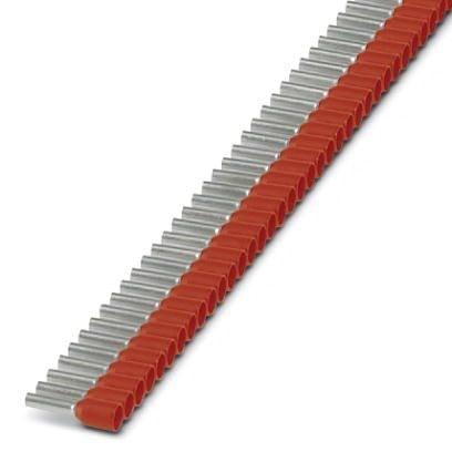 Phoenix Contact 1200106 Taped ferrules, 1.0Â mmÂ², sleeve length 8Â mm, with plastic collar, according to DINÂ 46228-4, red, for processing with the CRIMPFOX 4 IN 1, 10 strips each with 50 sleeves per strip.