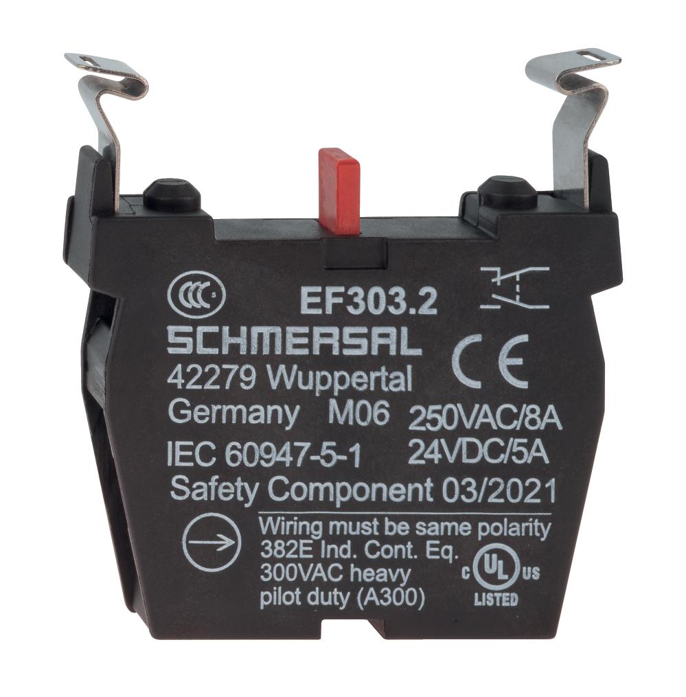 Schmersal EF303.2 Command and signalling devices; Contact and light terminal blocks (EF/EL); Screw connection; Mounting flange position 2; 31-32; 43-44 (Contact labelling); Suitable for EMERGENCY-OFF