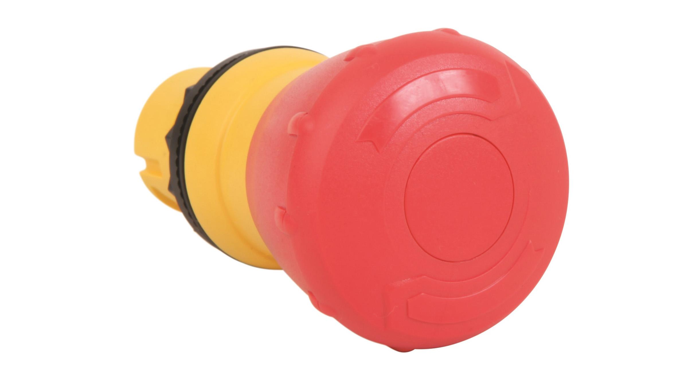 Sprecher + Schuh D7P-MT44PX12 Sprecher + Schuh D7P-MT44PX12 - D7 22mm Emergency Stop, Non-Illuminated, Plastic, Twist-to-Release 40mm Non-Keyed, Red/Yellow, Plastic Latch, 1NO 2NC Standard, UL Type 4/4X/13, IP66