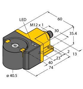 Turck RI360P1-DSU35-ELIU5X2-H1151 Inductive Angle Sensor, With Analog Output, Premium Line, Non-flush, Rectangular, housing DSU35, Plastic, PP-GF30-VO, Detecting angular positions of 0° to 360°, P1-Ri-DSU35 positioning element included in delivery, Measuring range displayed via LED, Programmable measuring range, Immune to electromagnetic interference, Resolution, 12-bit, 15…30 VDC, 0…10 V and 4…20 mA, Male M12 x 1, 5-pin