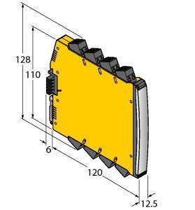 Turck IMX12-DI03-1S-2T-SPR/24VDC/CC Isolating switching amplifier, 1-channel, , Transistor output (≤10 kHz), Transistor alarm output, Switchable: Alarm output or signal doubling, Output mode adjustable (NO/NC mode), Input circuits monitored for wire-break/short-circuit (ON/OFF switchable), Complete galvanic isolation, Input reverse-polarity protected, Removable spring type terminals, Power bridge (connector incl. in delivery), ATEX, IECEx, NEPSI, cUL, cFM, INMETRO, KOSHA, TIIS, TR CU EAC, Installation in zone 2, SIL 2