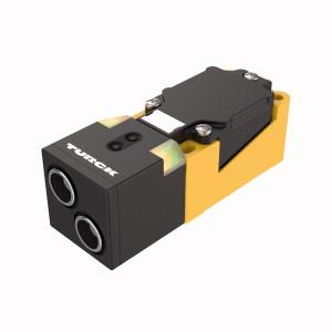 Turck RU200-CP40-2UN8X2T Ultrasonic Sensor, Diffuse Mode Sensor, Max. range 2000 mm, Separate transducers for transmitter and receiver, Rectangular housing 40 x 40 x 166 mm, Connection via screw terminals, Terminal chamber for M20 x 1.5 cable gland, Teach range adjustable via button, Blind zone: 5 cm, Range: 200 cm, Resolution: 1 mm, Aperture angle of sonic cone: ±60 °, 2 x switching outputs, NPN, NO/NC programmable