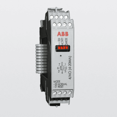 ABB Control 2100415 Configurable 4 channel, 4 to 20 mA analog output module. Each point can be configured to either sink or source a 4 to 20 mA signal using either an
internal or external power source.