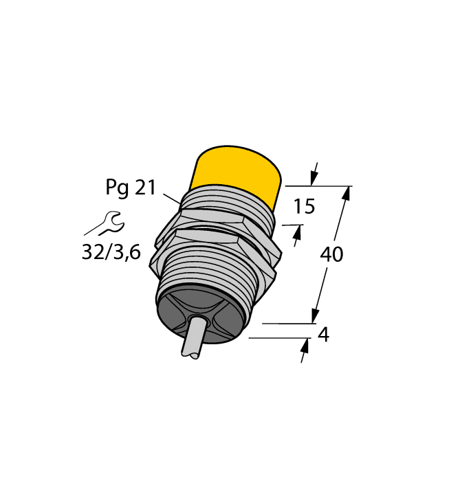 Turck NI15-G28-Y1 Inductive Sensor, Rated switching distance 15 mm, Cable length (L) 2 m, Non-flush, Threaded barrel, PG21, Chrome-plated brass, DC 2-wire, nom. 8.2 VDC, Output acc. to DIN EN 60947-5-6 (NAMUR), Cable connection, ATEX category II 2 G, Ex zone 1, ATEX category II 1 D, Ex zone 20, SIL2 (Low Demand Mode) acc. to IEC 61508, PL c acc. to ISO 13849-1 at HFT0, SIL3 (All Demand Mode) acc. to IEC 61508, PL e acc. to ISO 13849-1 with redundant configuration HFT1