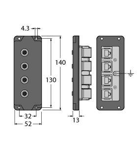 Turck BIC-44-E424 Accessories for Fieldbus Systems, Wall/panel feed-through, , For Industrial Ethernet, RJ45 on M12 × 1, 4-port, 4-pin, Voltage: 125 V, Ampacity: 1.5 A, Temperature: -30 °C…+75 °C, D-coding, Protection class: IP20/67