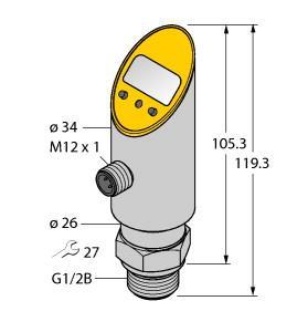 Turck PS010V-609-LI2UPN8X-H1141 Pressure Transmitter (Front-Flush), With Analog Output and PNP/NPN Transistor Switching Output, Output 2 Reprogrammable as Switching Output, , Front-flush mounted diaphragm, Reading of adjusted values without tool, Recessed pushbutton and keylock for secure programming, Permanent indication of pressure (bar, psi, kPa, MPa…), Peak pressure memory, Pressure range -1…10 bar rel.