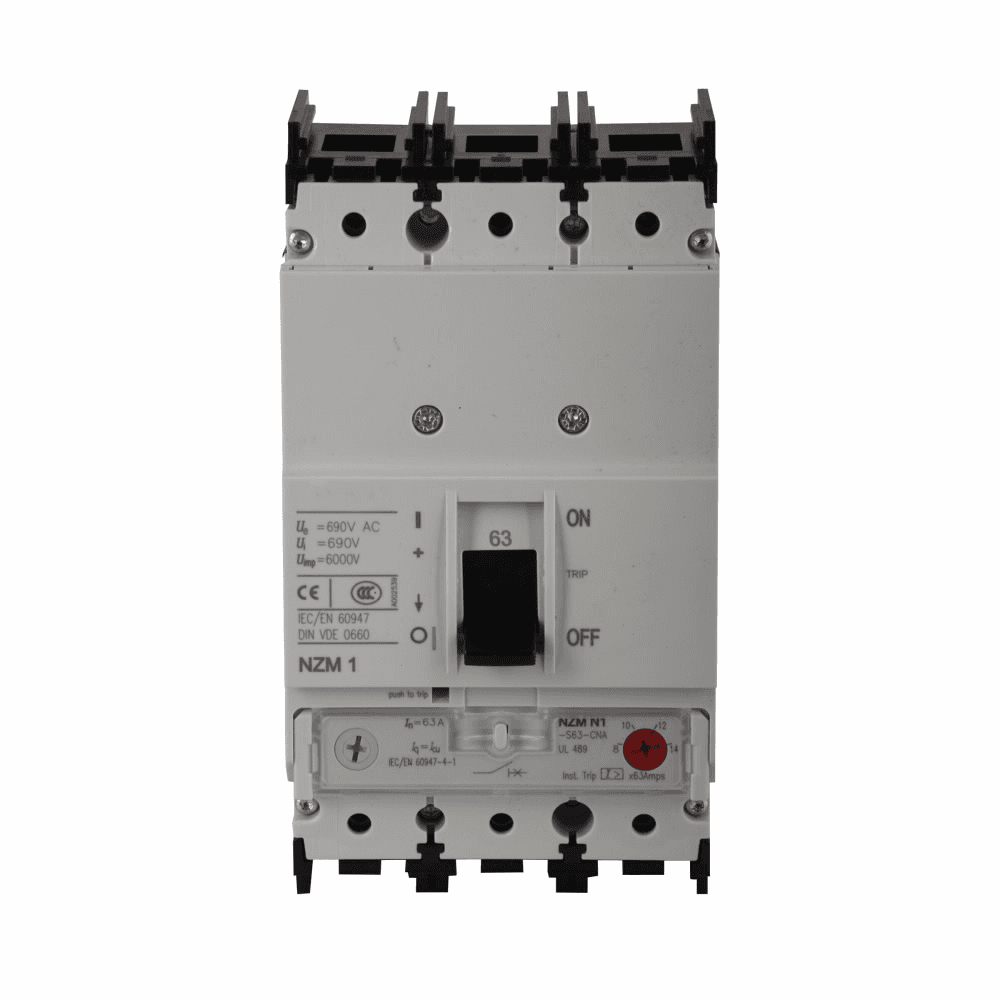 Eaton NZMN1-AF20-NA NZMN1-AF20-NA Eaton - Eaton Series NZM complete molded case circuit breaker, NZM1-frame, NZMN1, Thermal-magnetic trip, 350A trip rating, Three-pole, 20A, 690 Vac, 500 Vdc, 50 kAIC, Distribution circuit protection, Rocker lever, 20-20A, Front frame clamp, 20-20A