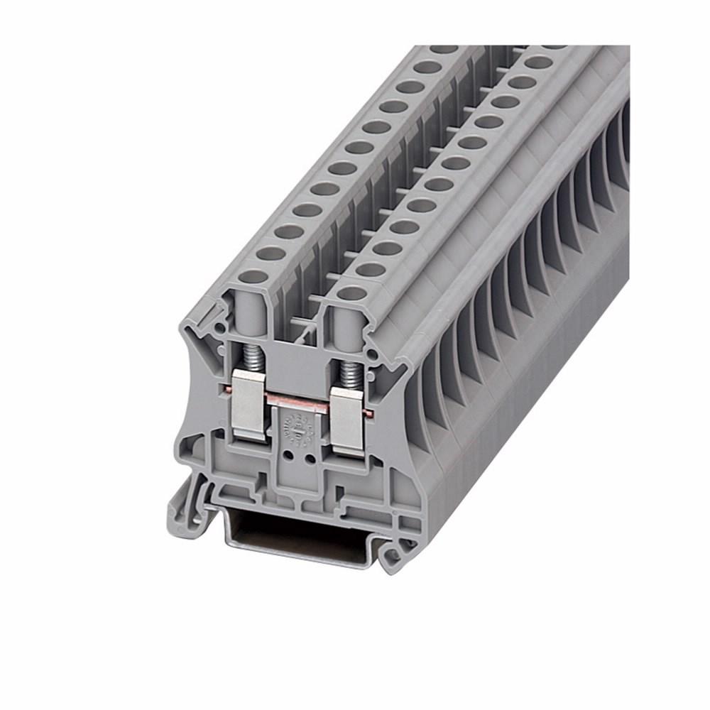 Eaton XBUT6 Eaton XB IEC terminal block, Screw connection single level through-feed terminal block, 8.2 mm, Gray, 8 AWG/6 mm2 maximum wire, IEC 800V, EN 700V, UL 600V, IEC #24-8 AWG, EN #24-8 AWG, UL #24-8 AWG wire