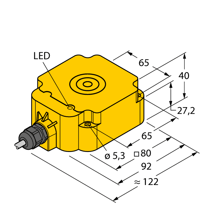 Turck NI60-Q80-Y1X 10M Turck NI60-Q80-Y1X 10M is an intrinsically-safe inductive proximity sensor/switch designed for operation in environments with ambient air temperatures ranging from -25°C to +70°C. This sensor is ATEX compliant, ensuring it meets the requirements for equipment intended for use in explosive atmospheres. It features a pre-wired 10m / 32ft cable with bare end flying leads for connection, falling within the NI...-Q80 series. With an IP67 degree of protection, it is safeguarded against dust and water ingress. The sensor operates at a supply voltage of 8.2Vdc and is housed in an 80mm thick rectangular body made from glass fiber reinforced Polybutylene Terephthalate (PBT-GF30-V0) for both the housing and sensing face, and a PVC cable jacket. It offers a sensing distance of 60mm and includes 1 x digital output (8.2Vdc; NAMUR) with a maximum switching frequency of 100Hz.