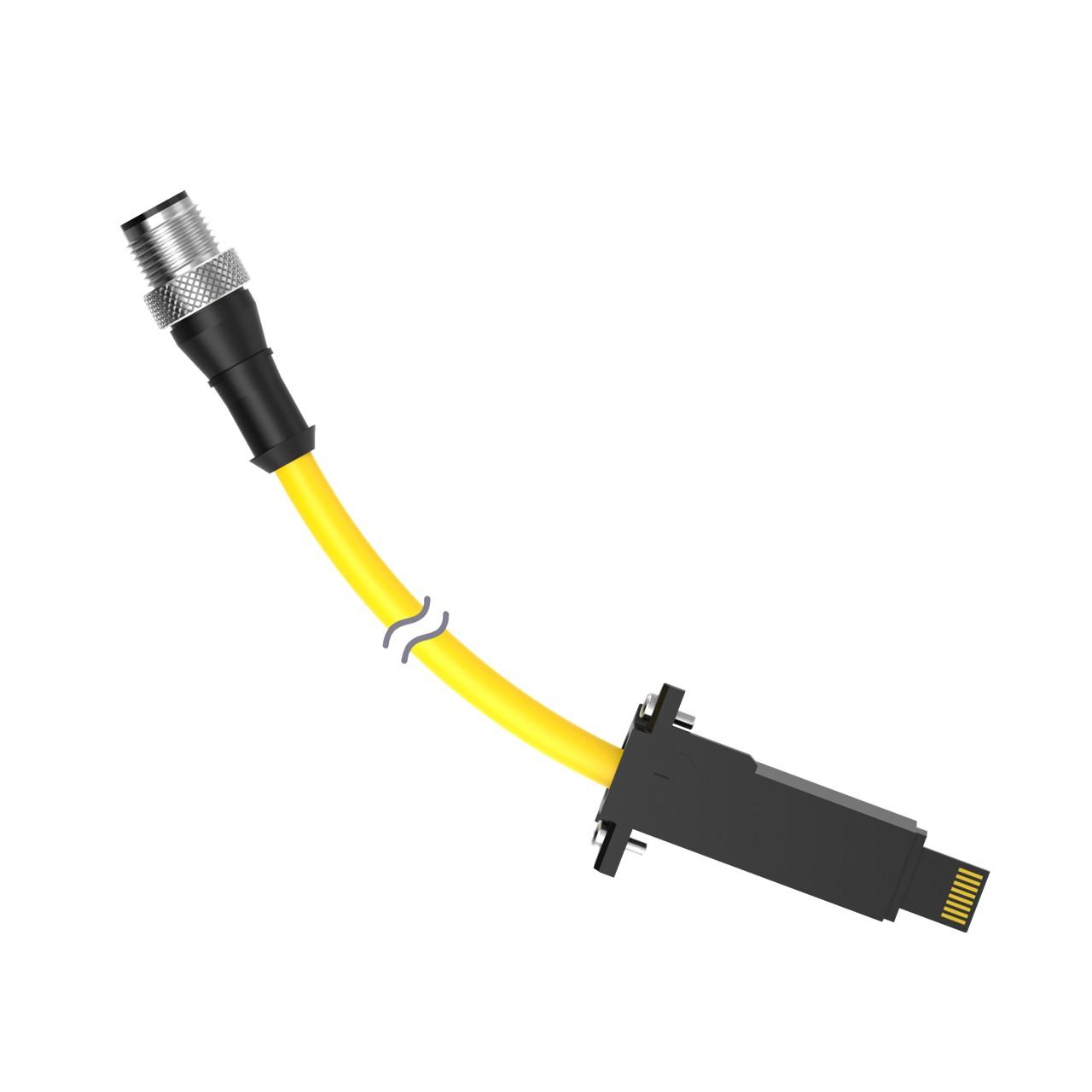 Banner DELPE-51D Banner Engineering DELPE-51D is a pre-assembled, double-ended cable featuring a nickel-plated brass coupling nut and PVC cable sheathing in yellow. It is designed with a 5-pin Euro-style M12 female connector on one end and a 5-pin LP connector on the other. The cable has a diameter of 5.92mm and a length of 1ft or 300mm. It is suitable for operation in ambient air temperatures ranging from -40 to +105°C. The DELPE-51D is rated for a voltage of 60Vac and 75Vdc.