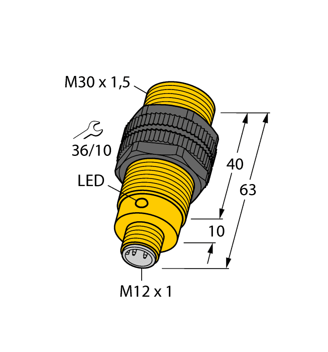 Turck BI10-S30-Y0X-H1141 Turck BI10-S30-Y0X-H1141 is an inductive proximity sensor belonging to the BI...-S30 series. This sensor features an embeddable design with a supply voltage of 8.2Vdc. It is constructed with a PA12-GF30 (glass fiber reinforced Polyamide) housing and sensing face, ensuring durability. The sensor is equipped with a 4-pin M12 Eurofast QD male connector for easy connection. Its M30 partially threaded barrel shape is designed for straightforward installation. With an IP67 degree of protection, it is suitable for use in environments where dust and water resistance are necessary. The sensor operates within an ambient air temperature range of -25°C to +70°C and offers a maximum switching frequency of 500Hz. It includes 1 x digital output (8.2Vdc; NAMUR) and has a sensing distance of 10mm, with a thread size of M30.