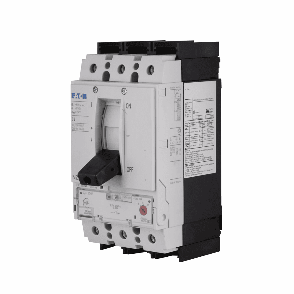 Eaton NZMB2-AF50-NA NZMB2-AF50-NA Eaton - Eaton Series NZM complete molded case circuit breaker, NZM2-frame, NZMB2, Fixed thermal, adjustable magnetic trip, Three-pole, 50A, 440 Vac, 25 kAIC, Distribution circuit protection, 50-50A, 300-500A delayed, Front screw, 50-50A