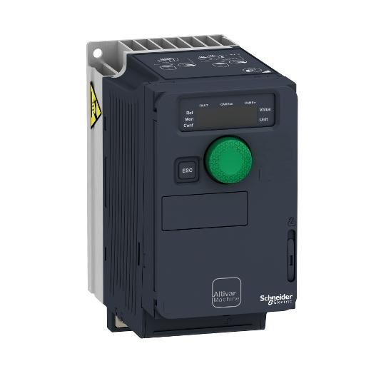 Schneider Electric ATV320U02M2C Schneider Electric ATV320U02M2C is a Variable Speed/Frequency Drive (VSD/VFD) / Inverter from the Altivar Machine 320 series designed for cabinet mounting. It features a built-in EMC filter, compact control block, and is ATEX compliant, ensuring compatibility with a wide range of industrial environments. This model operates with a single-phase supply voltage ranging from 170-264Vac, supporting nominal voltages of 200Vac, 220Vac, 230Vac, and 240Vac. It offers a network frequency output of 1-599 Hz and includes one analog output (0-10Vdc / 0-20mA), four digital inputs (24Vdc; sink/source), an additional programmable digital input, and one dedicated to Safe Torque Off (STO). The drive also provides two digital outputs (24Vdc; sink/source and C/O SPDT relay contact) plus one normally open relay contact output. It accommodates two analog inputs (-10...+10Vdc) and one analog input (0-20mA / 4-20mA), with a current consumption of 3.4A at 200Vac and 2.8A at 240Vac. The rated active power is 180W (0.18kW), and it has a rated power of 1/4HP. The device is IP20 rated, measures H143mm x W72mm x D109mm, and offers a rated current of 1.5A at 4kHz with a maximum current of 2.3A for 60 seconds. It supports Modbus and CANopen communication protocols and includes advanced functions such as STO, SS1, SLS, SMS, GDL, U/F ratio adjustments, sensorless flux vector control, and customizable application functions with ATV Logic. The drive is capable of delivering 200% overtorque in an open loop and has a power dissipation/losses of 21.7 W.