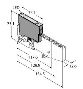 Turck BL20-1RS485/422 BL20 electronic module, RS485/422 Interface, Cable length (L) 30 m, Fieldbus and connection technology independent, Protection class IP20, LEDs indicate status and diagnostic, Electronics galvanically separated from the field level via optocouplers, Übertragung serieller Datenströme mittels RS485/422‐Schnittstelle, Zum Anschluss diverser Geräte wie z. B. Drucker, Scanner oder Barcode-Leser