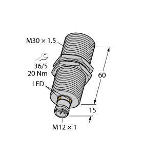 Turck RU130U-M30M-2UP8X2-H1151 Ultrasonic Sensor, Diffuse Mode Sensor, Max. range 1300 mm, Smooth sonic transducer face, Cylindrical housing M30, potted, Connection via M12 × 1 male connector, Measuring range adjustable via Easy-Teach, Temperature compensation, Blind zone: 15 cm, Range: 130 cm, Resolution: 1 mm, Aperture angle of sonic cone: ±16 °, 2 x switching outputs, PNP, NO/NC programmable