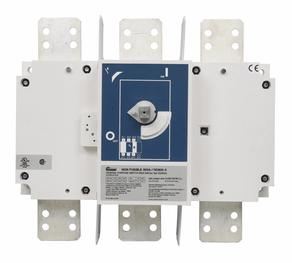 Cooper Bussmann RD800-3 RD800-3 Cooper Bussmann - Eaton Bussmann series RD non-fused rotary disconnect switch, Standard switch, Front handle operation, 600V, 800A, Non-fused disconnect switch - RD800-3