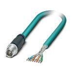 Phoenix Contact 1407467 Network cable, Ethernet CAT6A (10 Gbps), CC-Link IE CAT6A (10 Gbps), 8-position, PUR halogen-free, water blue RAL 5021, shielded (Advanced Shielding Technology), Plug straight M12 / IP67, coding: X, on free cable end, coding: X, cable length: 1 m