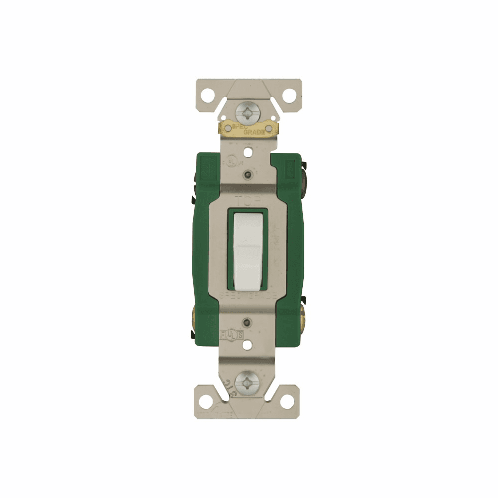 Eaton 3032W 3032W Eaton - Eaton Arrow Hart industrial grade toggle switch, #14-10 AWG, 30A, Flush, 120/277V, Back and side, Screw, White, Load type: Motor Control, Fan, LED, Incandescent, ELV, MLV, CFL, Flourescent, Halogen, Double-Pole,Dual-pole,Brass,Polycarbonate