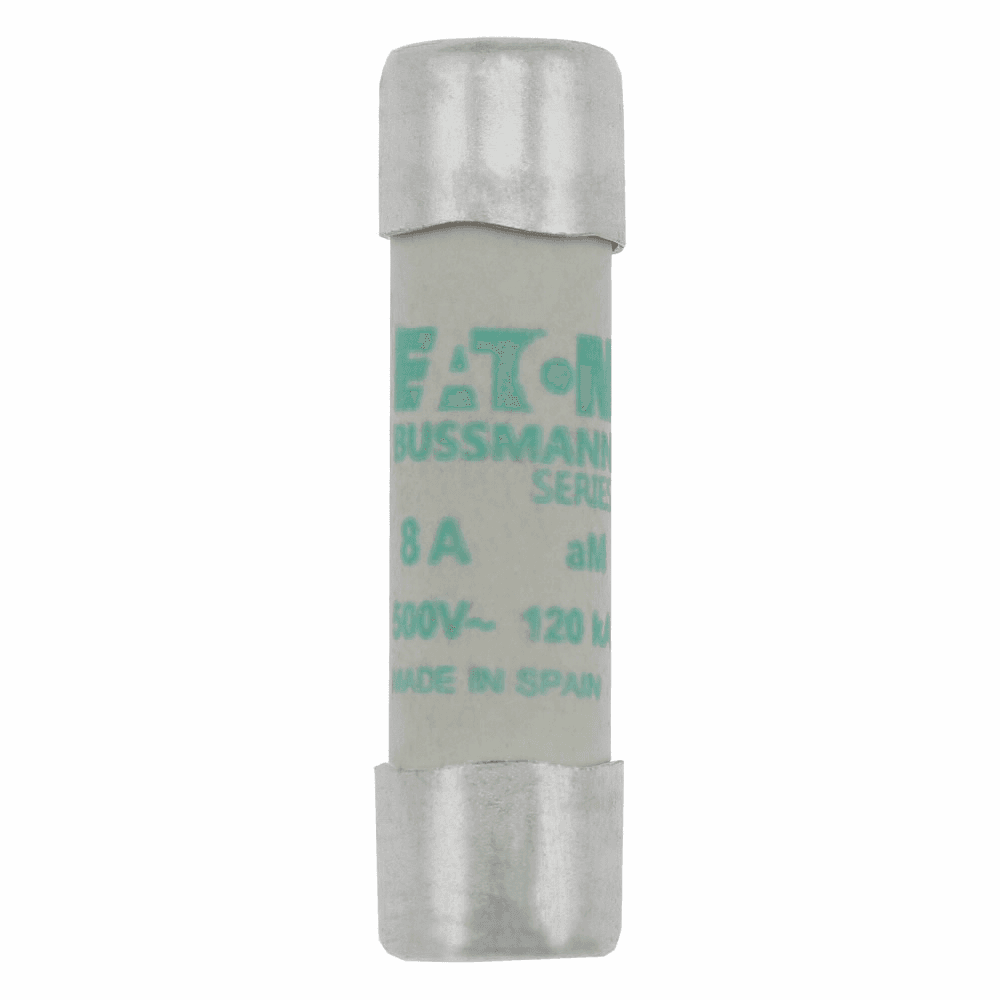 Cooper Bussmann C10M8 C10M8 Cooper Bussmann - Eaton Bussmann series low voltage 10 x 38 mm cylindrical/ferrule fuse, rated at 500 Volts AC, 8 Amps, 120 kA Breaking capacity, class aM, without indicator, compatible with a CHM Modular fuse holder