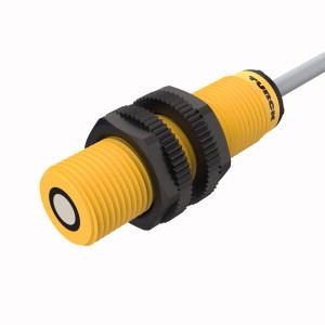 Turck RU50U-S18-LU8X Ultrasonic Sensor, Diffuse Mode Sensor, Max. range 500 mm, Cable length (L) 2 m, Smooth sonic transducer face, Cylindrical housing S18, potted, Connection via cable, 2 m, Temperature compensation, Blind zone: 5 cm, Range: 50 cm, Aperture angle of sonic cone: ±20 °, 1 × analog output, 0…10 V, Adjustable measuring range