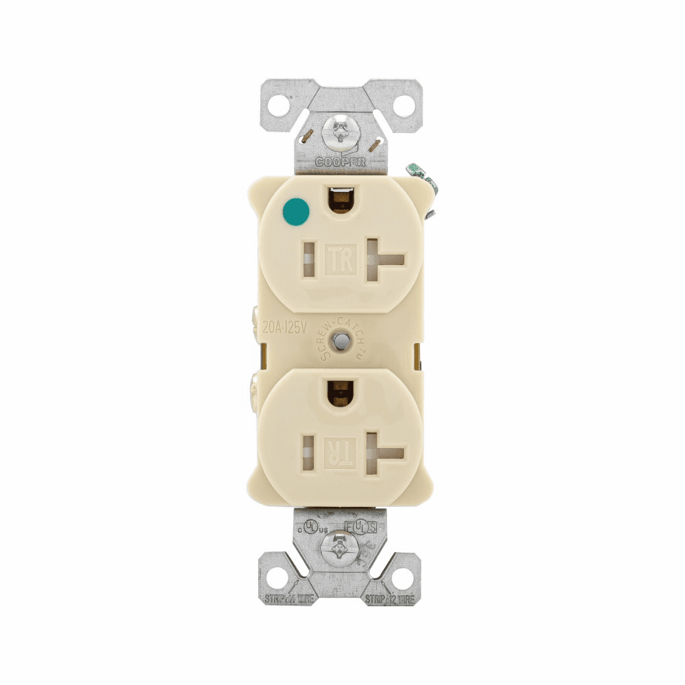 Eaton TR8300V TR8300V Eaton - Eaton Arrow Hart heavy-duty hospital grade duplex receptacle, #14-10 AWG, 20A, Healthcare, Flush, 125V, Back and side, Ivory, Brass, Impact-resistant nylon face, PVC body, 5-20R, Duplex, Screw, Nylon, Core pack