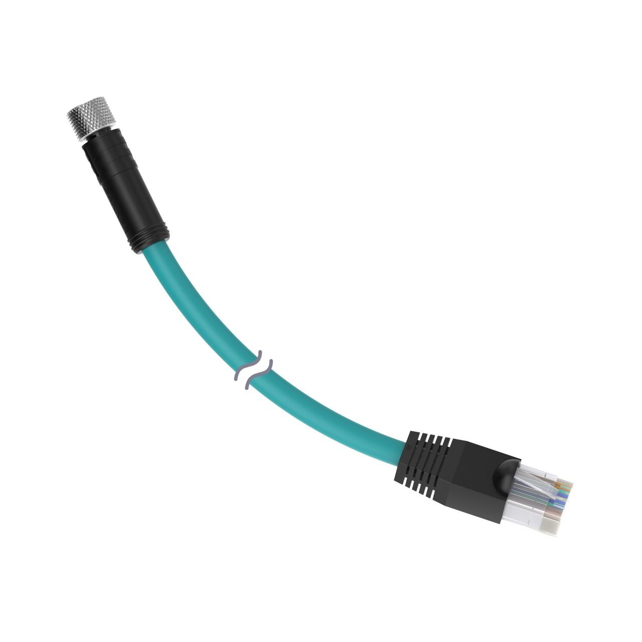 Banner IVUC-E-406 Banner Engineering IVUC-E-406 is a pre-assembled Ethernet/interconnect cable or cordset designed with double-ended connectivity, featuring a 4-pin M8 female connector on one end and an RJ45 male connector on the other. It is encased in green sheathing made from PVC material, with a total length of 6ft (2m) and a cable diameter of 6mm. This cable is rated for a voltage of 60Vac in AC applications and 75Vdc in DC applications. It is built to operate within an ambient air temperature range of -40 to +105°C and offers a degree of protection rated at IP68.