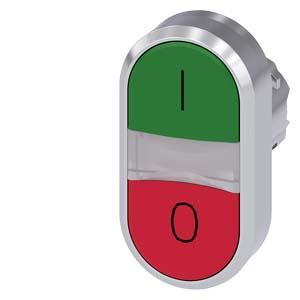 Siemens 3SU1050-3AB42-0AK0 Twin pushbutton, 22 mm, round, metal, shiny, green: I, red: O, pushbuttons, flat