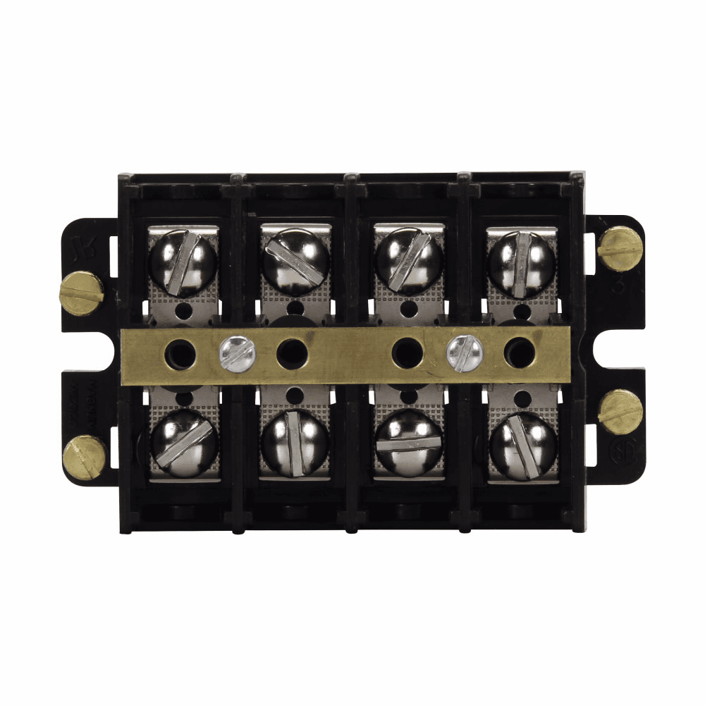 Cooper Bussmann KUXSC4-WPT KUXSC4-WPT Cooper Bussmann - Eaton Bussmann KU series panel mount terminal block connector, 600V, 60A, Short Block Shorting strap and screws, Four-pole, Black, Molded nuclear grade noryl base, nickel-plated brass washer head - KUXSC4-WPT