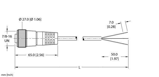 Turck RKM 36-6M Actuator and Sensor Cordset, Connection Cable, Cable length (L) 6 m, 7/8” Female, Straight, 3-pin, Flexible Service Cable, Yellow PVC jacket, 3X16 AWG, Sunlight Resistant, -40 Cold Bend Rating, Oil Resistant, Flame Ratings: UL 1100, CSA FT2, Cable length: 6 m