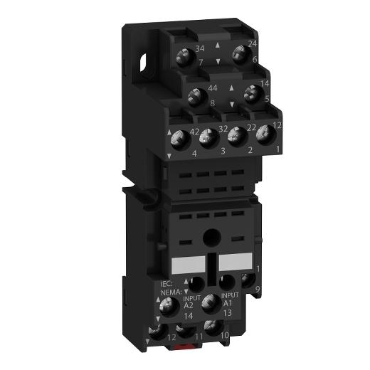 Schneider Electric RXZE2M114 Schneider Electric RXZE2M114 is a plug-in socket within the RXZ sub-range designed for a rated current of 10 A and a rated voltage (AC) - phase-to-neutral of 250 V. It features screw-clamp type terminals and offers a degree of protection of IP20. This socket is specified for an ambient air temperature for operation ranging from -40 to +55 °C.