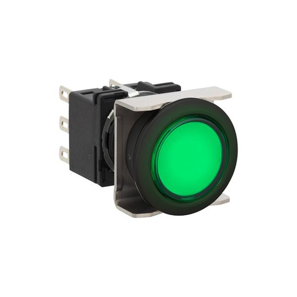 Idec LB6L-M1T23G LB 16mm Illuminated PB DPDT G, Sleek flush mount design,  Standard bezel with 16mm hole size also available,  Bright LED illumination,  27.9mm depth behind the panel,  3PDT contact block available,  5A contact ratings,  IP65 degree of protection,  Metalli