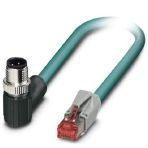 Phoenix Contact 1408742 Network cable, Ethernet CAT5 (100 Mbps), 4-position, PUR halogen-free, water blue RAL 5021, shielded, Plug angled M12 / IP67, coding: D, on Plug straight RJ45 / IP20, cable length: 0.5 m