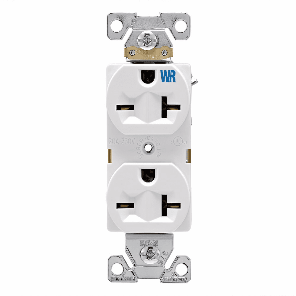 Eaton WR5462V WR5462V Eaton - Eaton Arrow Hart extra heavy-duty industrial specification grade duplex receptacle,#14-10 AWG,20A,Flush,250V,Back and Side,Ivory,Brass,Weather resistant,High-impact nylon face,Glass-filled nylon base,6-20R,Duplex,Screw,Nylon,Core pack