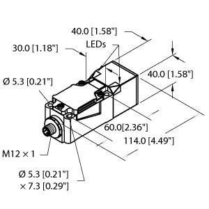 Turck NI35-CP40-VP4X2-H1141 Inductive Sensor, Rated switching distance 35 mm, Non-flush, Rectangular, height 40 mm, Variable orientation of active face in 9 directions, Plastic, PBT‐GF30‐V0, High luminance corner LEDs, Optimum view on supply voltage and switching state from any position, DC 4-wire, 10…65 VDC, Changeover contact, PNP output, M12 x 1 male connector