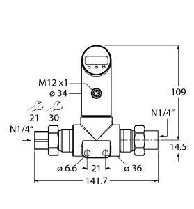 Turck PS001D-502T-LI2UPN8X-H1141 Differential Pressure Sensor, With current output and PNP/NPN Transistor Switching Output, Output 2 Programmable as Switching Output, Pressure monitoring in harsh industrial environments, Housing is rotatable after plugging the process connection, Reading of adjusted values without tool, High-side switch, Recessed pushbutton, keylock and password for secure programming, Permanent indication of pressure (bar, psi, kPa, MPa, misc), Peak pressure memory, Pressure range 0…1 bar diff.