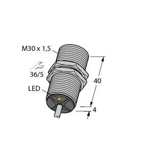 Turck BI10-G30K-AD4X Inductive Sensor, Rated switching distance 10 mm, Cable length (L) 2 m, Flush, Threaded barrel, M30 x 1.5, Short version, Chrome-plated brass, DC 2-wire, 10…65 VDC, NO contact, Cable connection