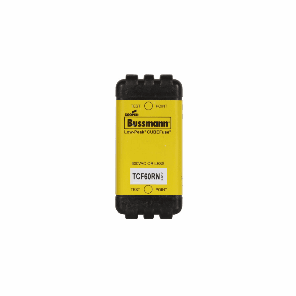 Cooper Bussmann TCF60RN TCF60RN Cooper Bussmann - Eaton Bussmann series TCF fuse, Finger safe, 600 Vac/300 Vdc, 60A, 300 kAIC at 600 Vac, 100 kAIC at 300 Vdc, Non-Indicating, Time delay, inrush current withstand, Class CF, CUBEFuse, Glass filled PES