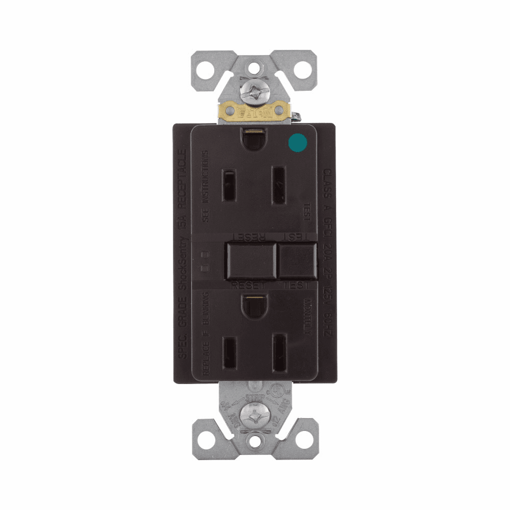 Eaton SGFH15B SGFH15B Eaton - Eaton hospital grade GFCI receptacle,Self-test,#14 - 10 AWG,15A,Residential,Commercial,Flush,125 V,GFCI,Back and side wire,Brown,Brass,Receptacle,Nylon,5-15R,Two-pole, three-wire, grounding