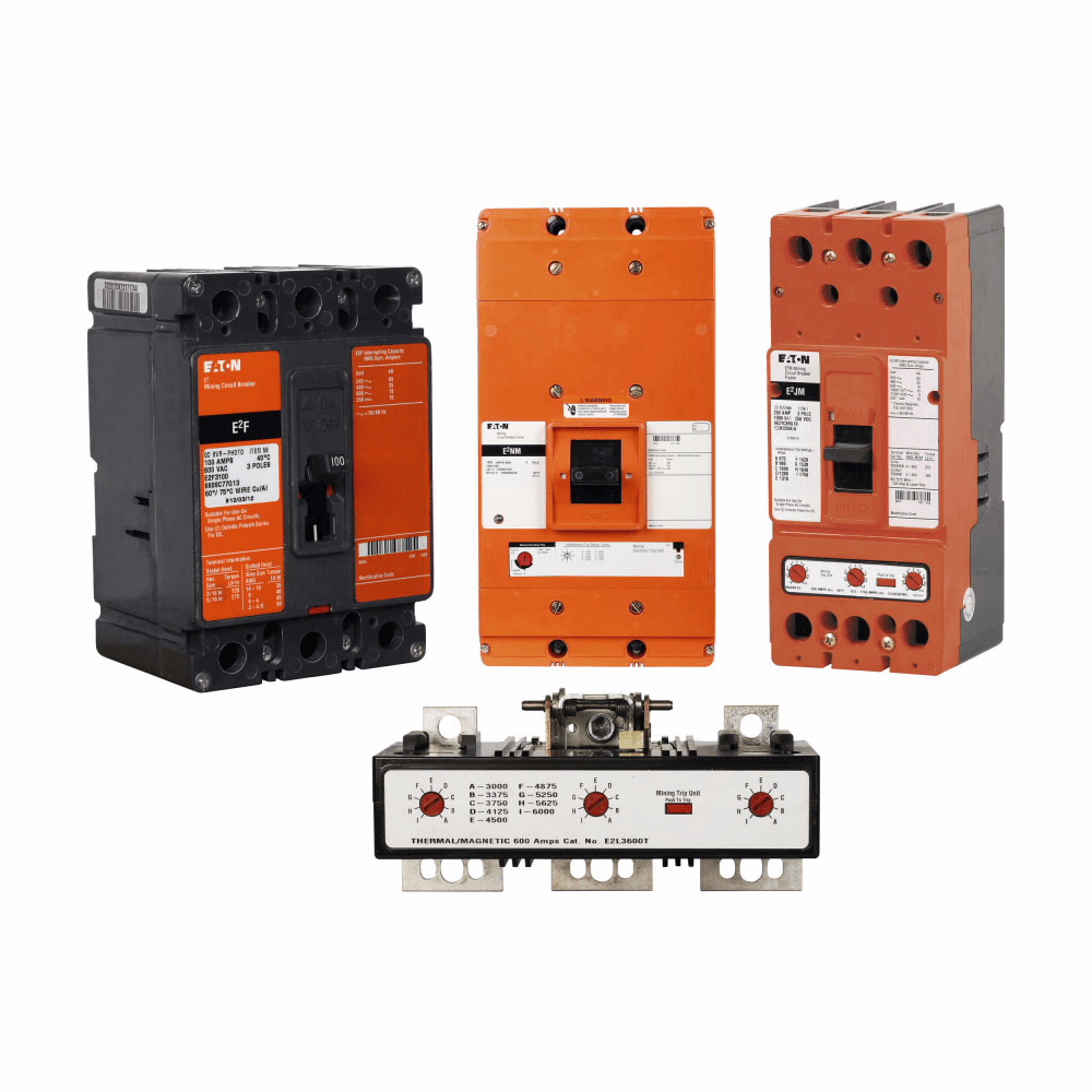 Eaton E2ME3800382W E2ME3800382W Eaton - Eaton E2 mining electronic molded case circuit breaker, M-frame, E2ME, Complete breaker, Digitrip 310 RMS, Electronic ALSI with maintenance mode trip, 1000-4000A trip rating, Three-pole, 800A, 600 Vac, Without terminals, Mining