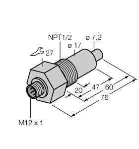 Turck FCS-N1/2A4-NA-H1141-L060 Flow Monitoring, Immersion Sensor without Integrated Processor, Immersion sensor, Sensor for liquid media, Calorimetric functionality, Adjustment via signal processor, Status indicated via LED chain on signal processor, Sensor length 60 mm, Connector device, M12 × 1, 4‐wire connection to the processor