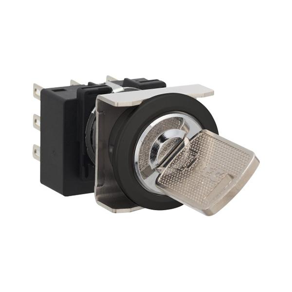 Idec LB6K-21ST7B-4H LB 16mm Key Selector 3PDT B, Sleek flush mount design,  Standard bezel with 16mm hole size also available,  Bright LED illumination,  27.9mm depth behind the panel,  3PDT contact block available,  5A contact ratings,  IP65 degree of protection,  Metallic 