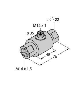 Turck FCI-D03A4-NA-H1141/M16 Flow Monitoring, Inline Sensor without Integrated Processor, Inline sensor, Flow sensor for liquid media, Calorimetric principle, Adjustment via potentiometer on processor, Status indicated via LED chain on signal processor, Connector device, M12 × 1, 4‐wire connection to the processor