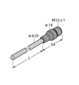 Turck TP-206.35A-CF-H1141-L300 Temperature Detection, Probe, Immersion sensor, Pt100 probe according to DIN EN 60751, Resistant to vibrations and shocks, Can be connected to TS, TTM, IM34, BL20, BL67, Max. temperature connector: 120°C, Connection mode: 4-wire connection, Probe with ¼ inch outside diameter