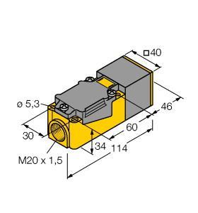 Turck NI25-CP40-LIU Inductive Sensor, With Analog Output, Measuring range 5 mm, Max. measuring range 25 mm, Rated switching distance 25 mm, Non-flush, Rectangular, height 40 mm, Variable orientation of active face in 9 directions, Plastic, PBT-GF30-VO, High-luminance corner LEDs, Optimum view of operating voltage and switching state from any position, 4‐wire, 15…30 VDC, Analog output, 0…10 V and 0…20 mA, Terminal chamber