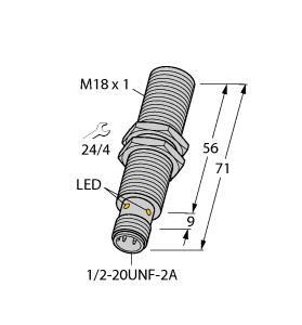 Turck BI8-G18-ADZ30X2-B3331 Inductive Sensor, With Increased Switching Distance, Rated switching distance 8 mm, Flush, Threaded barrel, M18 x 1, Chrome-plated brass, Large sensing range, AC 2-wire, 20…250 VAC, DC 2-wire, 10…300 VDC, NO contact, 1/2" male connector