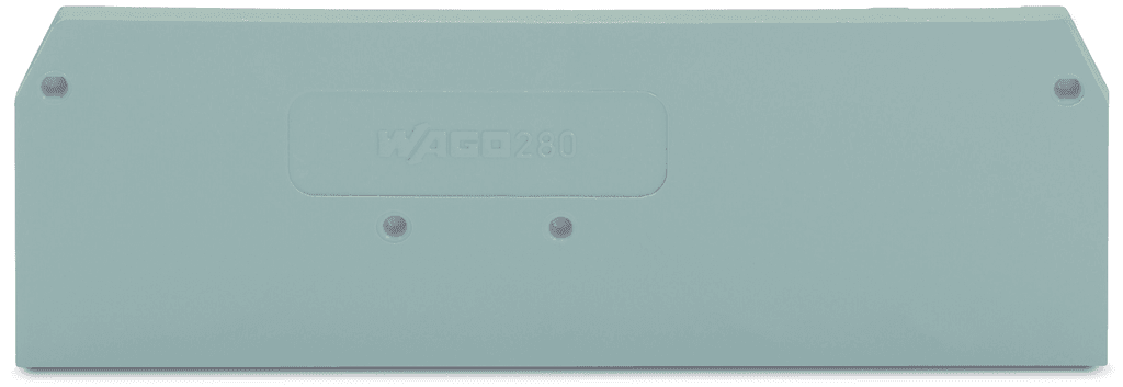 WAGO 280-314 Wago 280-314 is an end plate designed for use as both an end and intermediate plate in electrical installations. It features a rated impulse voltage (Uimp) of 2.5 mm and is constructed from Polyamide (PA) 66, ensuring compatibility with various industrial environments. The dimensions of this part are H75mm x W2.5mm x D28mm, and it is presented in gray.