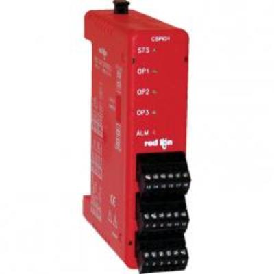 Red Lion CSPID1R0 Red Lion CSPID1R0 is an I/O unit designed for DIN rail mounting, suitable for operation in ambient air temperatures ranging from 0 to +50°C. It features 1 analog output capable of retransmission in formats of 4-20mA, 0-20mA, or 0-10Vdc. The unit is equipped with 3 digital outputs: 2 of contact type NO (OP1; OP2) and 1 of NO/NC SPDT contact type (OP3). It accepts 1 analog input, supporting a variety of formats including 4-20mA, 0-20mA, 0-10Vdc, multiple thermocouple types (T, E, J, K, R, S, B, N, C), Pt100, and Ni120 RTDs, with a 67ms sample period, 200-250ms response time, and 16-bits resolution. This single-loop PID module is part of the Modular multi-zone PID controllers series and connects to a base controller. It has a 15Hz analog input sampling rate.