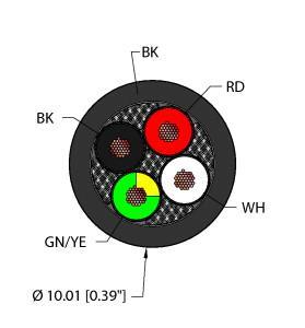 Turck BLK,PVC,4X14,TCERDB Power Tray/Exposed Run/Direct Burial Cable, Reelfast™ Bulk Cable, Power Tray/Exposed Run/Direct Burial Cable, Black PVC jacket, 4X14 AWG, Sunlight Resistant, -40 Cold Bend Rating, Oil Resistant, Flame Ratings: UL 1685 FT4, UL 1061, CSA FT1, CSA FT4, WTTC 1000V, TC 600V, CIC/TC 600V